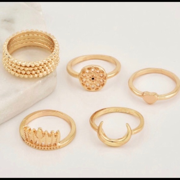Gold Forest  Moon Heart 9 piece midi  ring set - Picture 4 of 6